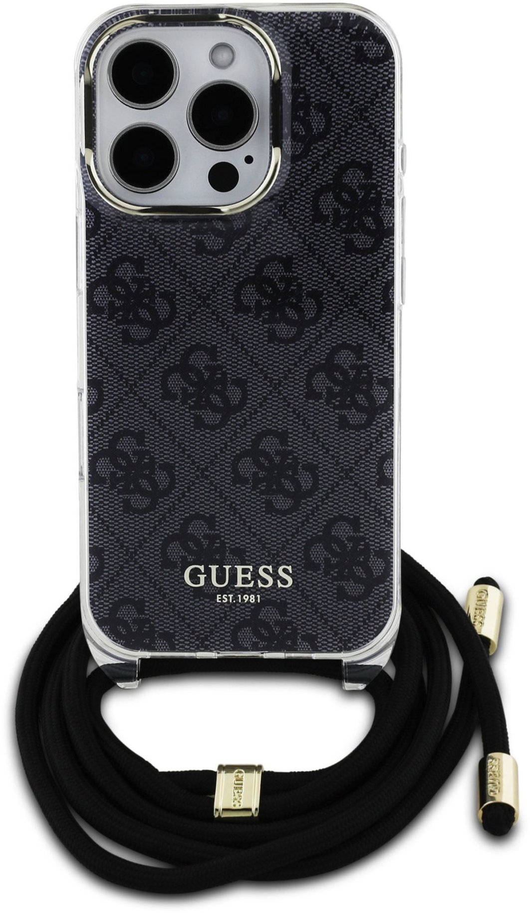 Guess IML 4G Printed Crossbody Popruh Zadný Kryt na iPhone 16 Pro Black