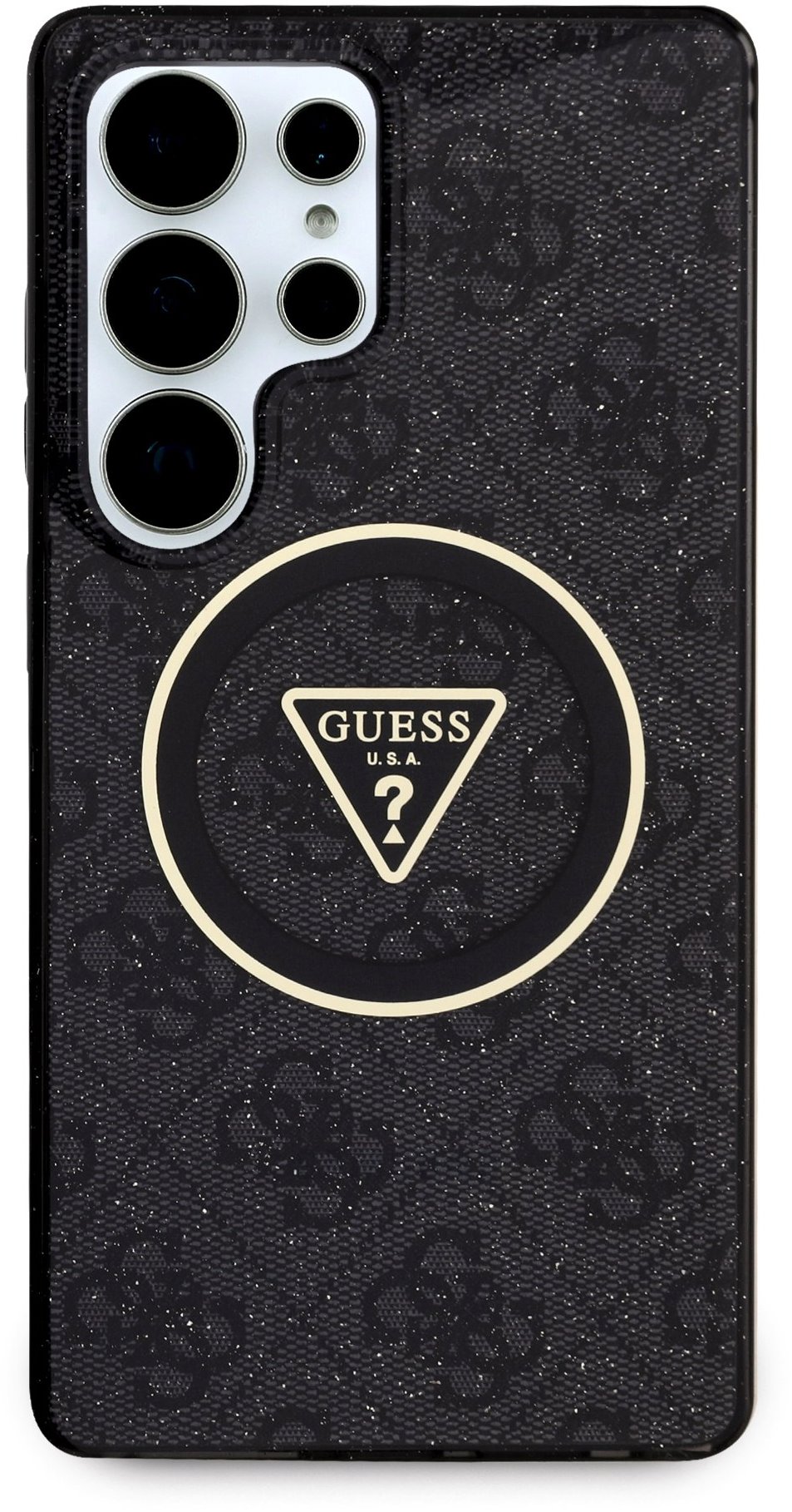 Guess IML 4G Glitter and Triangle Logo MagSafe Zadný Kryt pre Samsung Galaxy S25 Ultra Black
