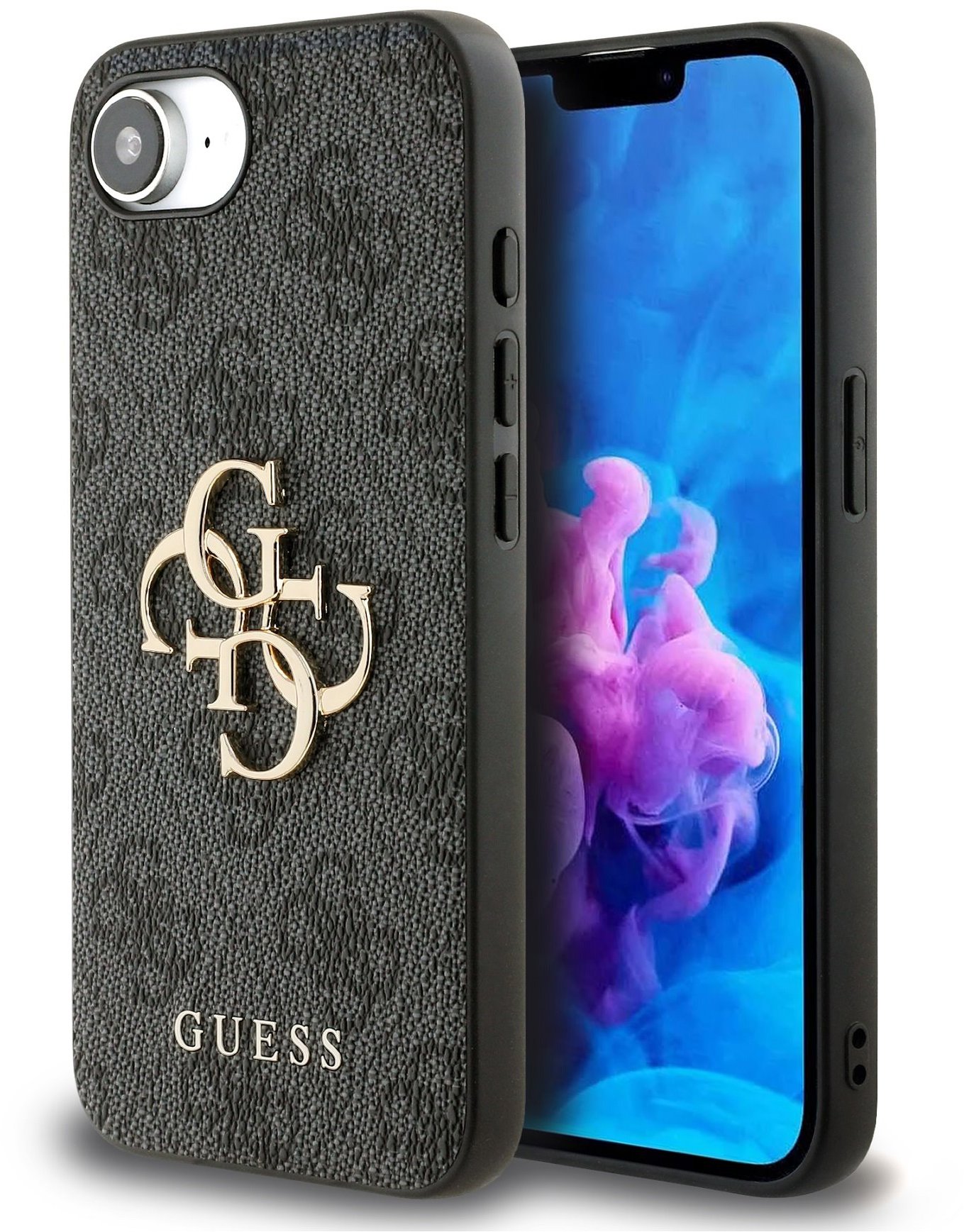 Guess PU 4G Metal Logo Zadný Kryt pre iPhone 16e/17e Grey