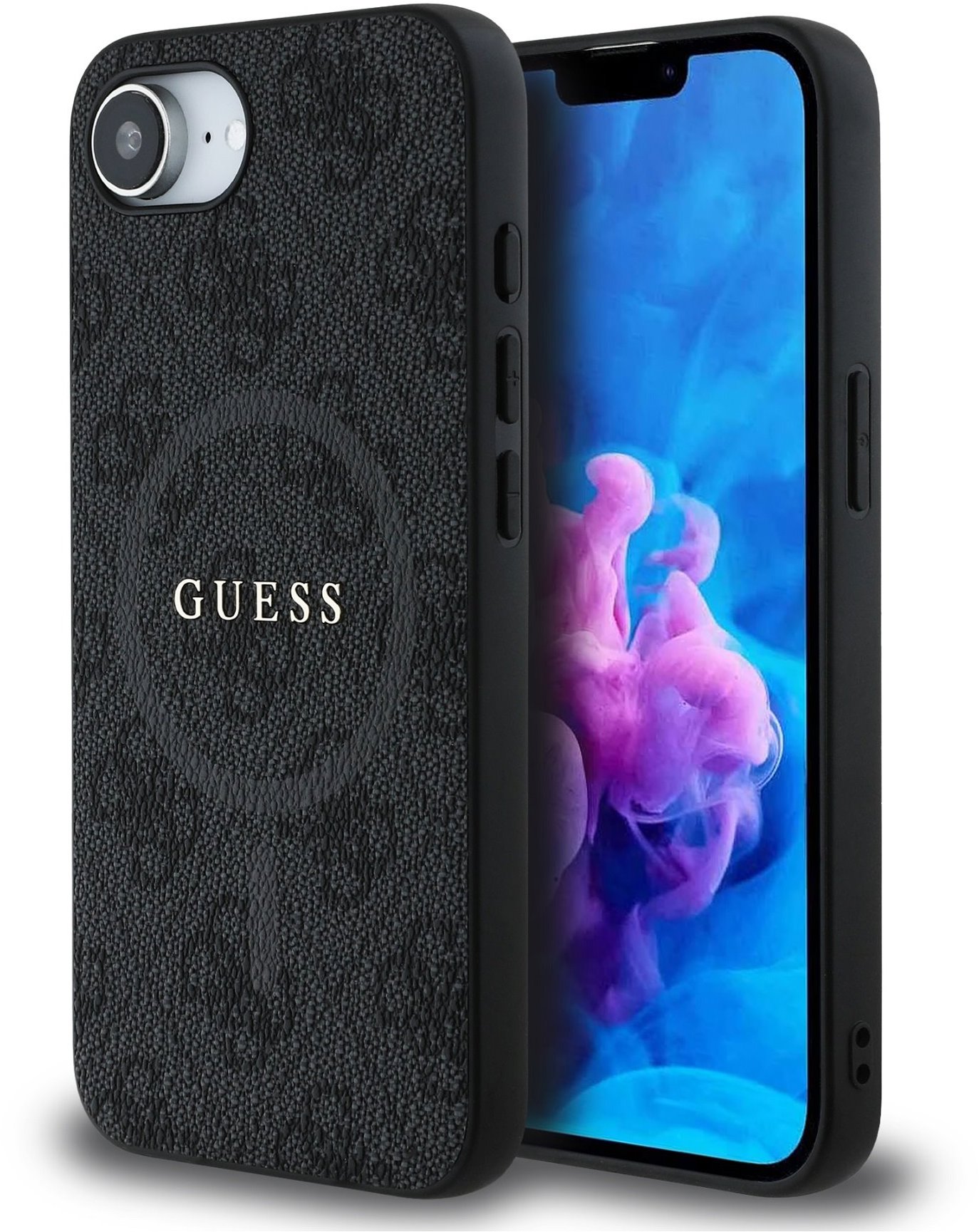 Guess PU Leather 4G Colored Ring MagSafe Zadný Kryt pre iPhone 16e/17e Black