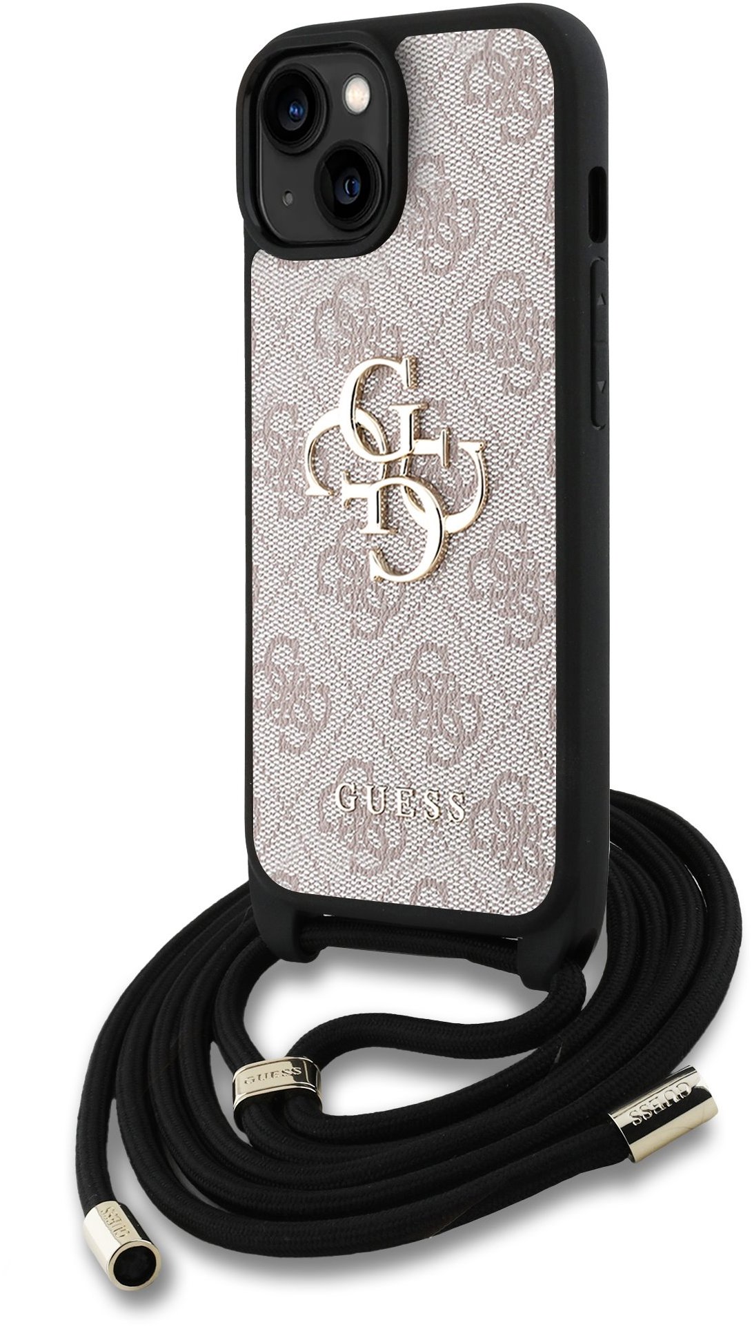 Guess PU 4G Metal Logo Crossbody Popruh Zadný Kryt na iPhone 15 Pink