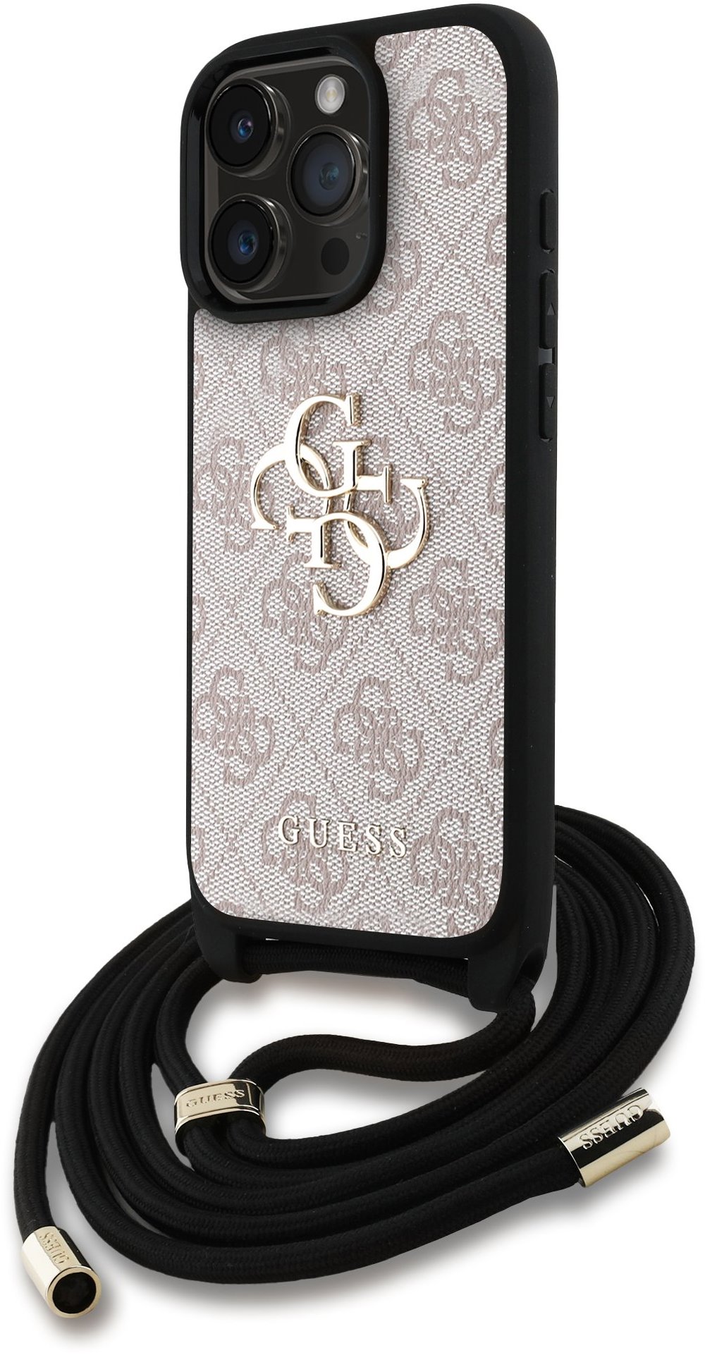 Guess PU 4G Metal Logo Crossbody Popruh Zadný Kryt na iPhone 16 Pro Max Pink