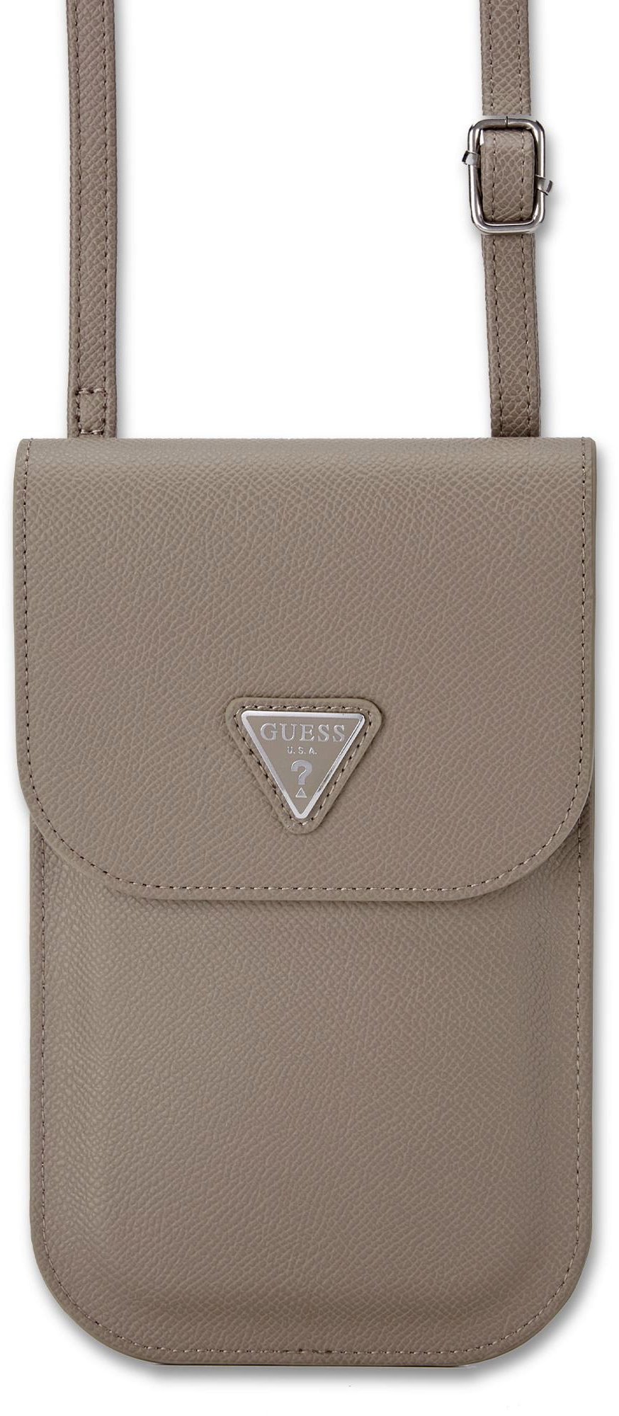 Guess PU Grained Triangle Logo Taška na Telefón Brown