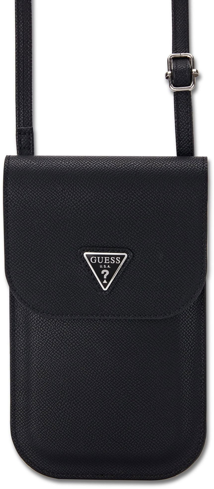 Guess PU Grained Triangle Logo Taška na Telefón Black
