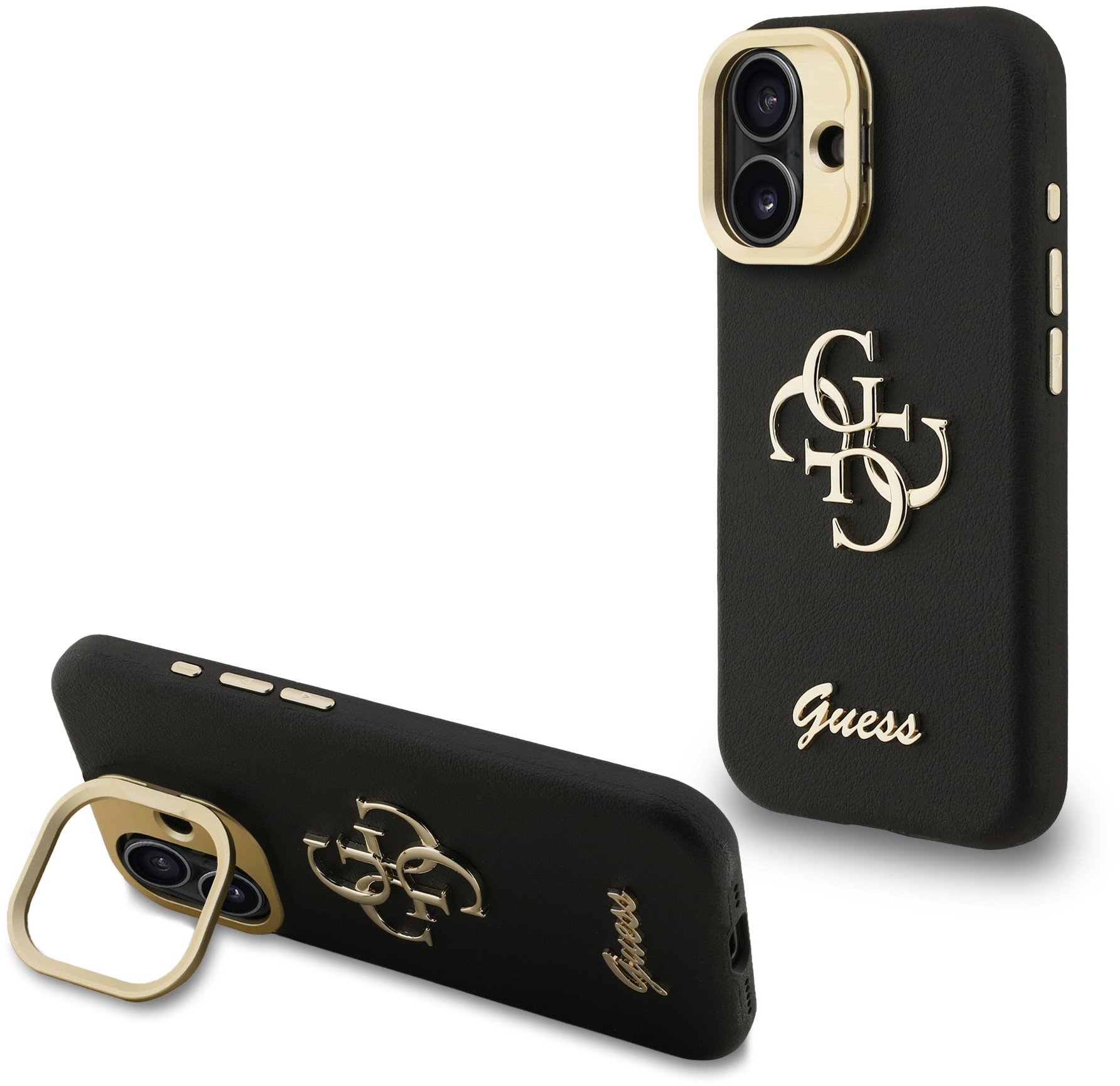 Guess PU Grained 4G Logo Stand Camera Frame Zadný Kryt na iPhone 16 Black