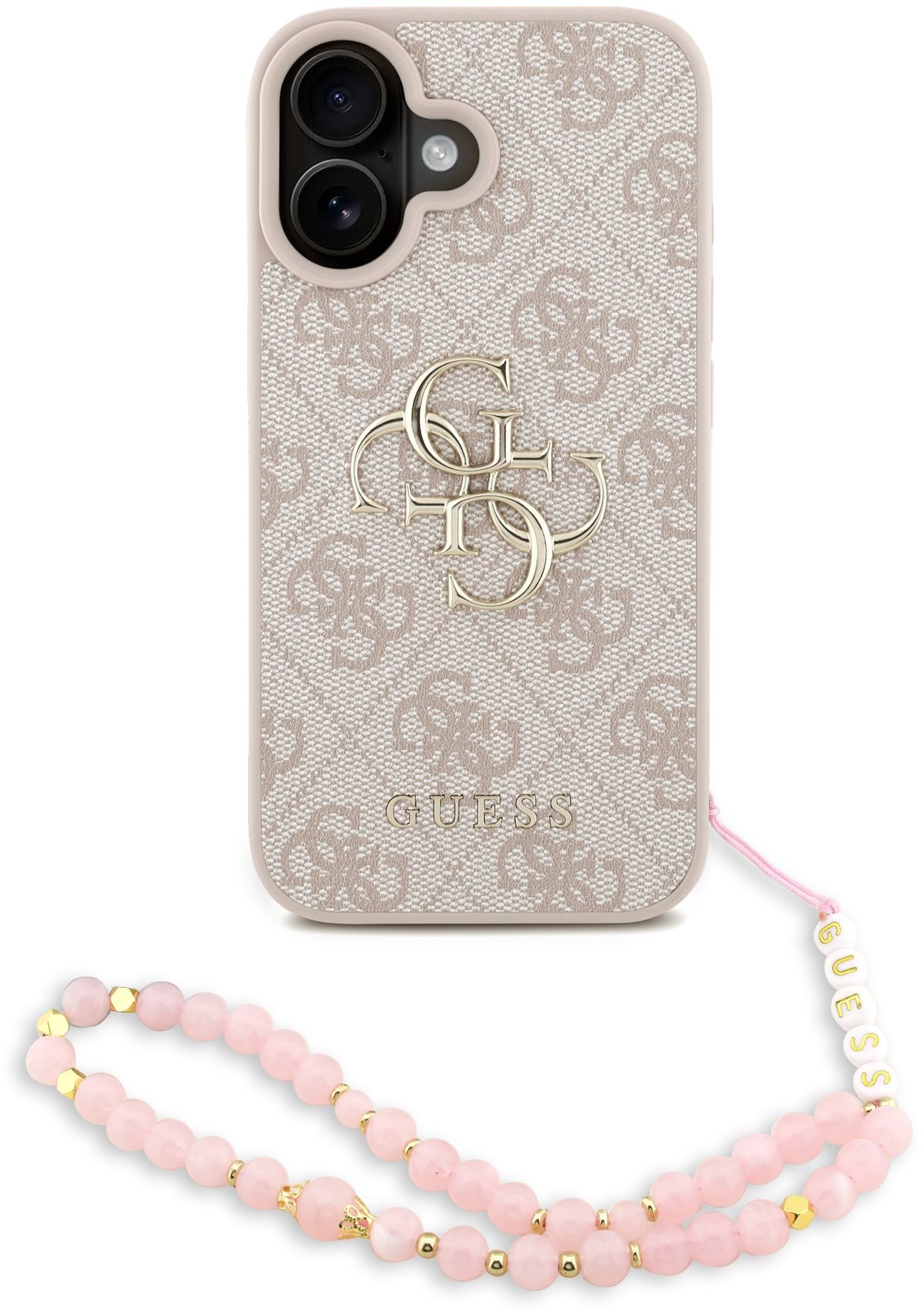 Guess PU 4G Metal Logo Strap Zadný Kryt pre iPhone 16 Pink