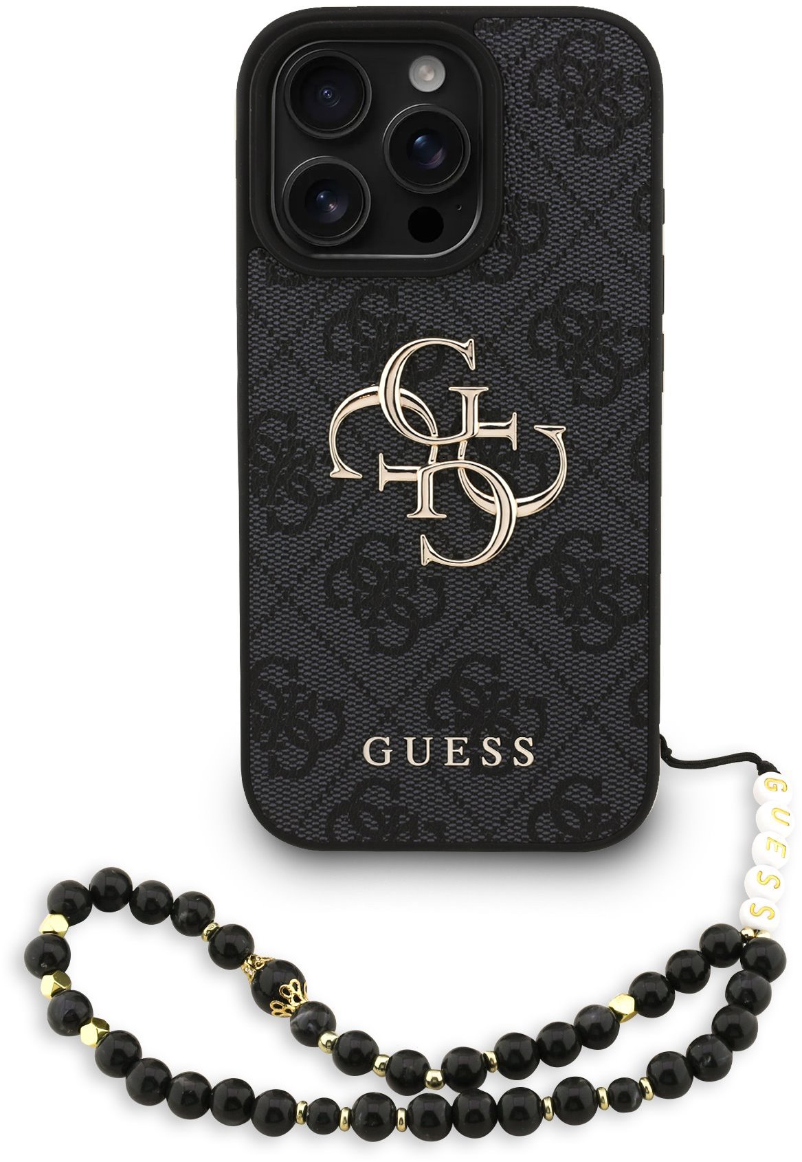 Guess PU 4G Metal Logo Strap Zadný Kryt pre iPhone 16 Pro Max Black