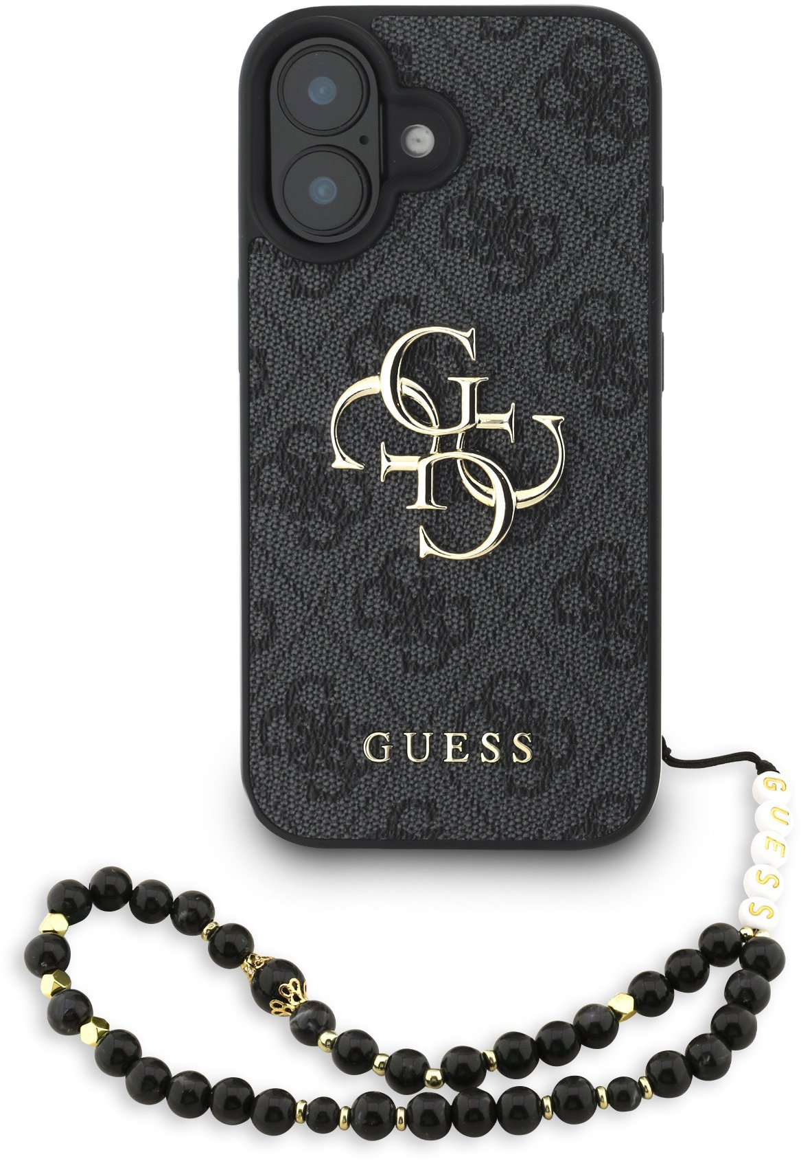 Guess PU 4G Metal Logo Strap Zadný Kryt pre iPhone 16 Black