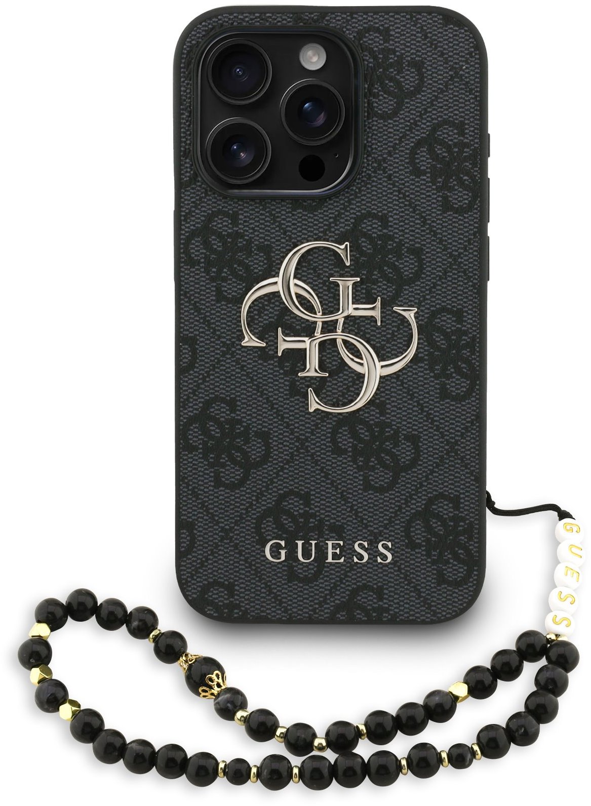 Guess PU 4G Metal Logo Strap Zadný Kryt pre iPhone 15 Pro Black