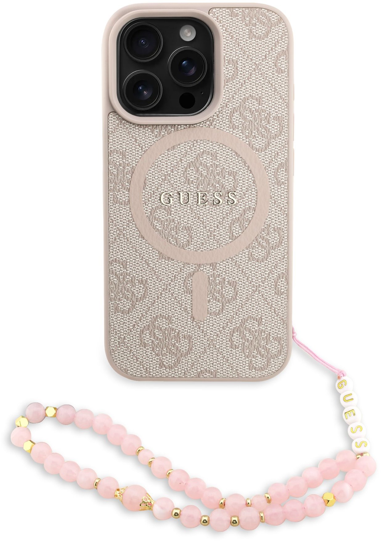 Guess PU Leather 4G Colored Ring Strap MagSafe Zadný Kryt pre iPhone 16 Pro Pink