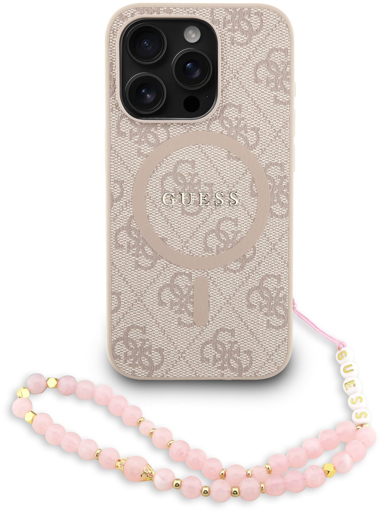 Guess PU Leather 4G Colored Ring Strap MagSafe Zadný Kryt pre iPhone 15 Pre Max Pink