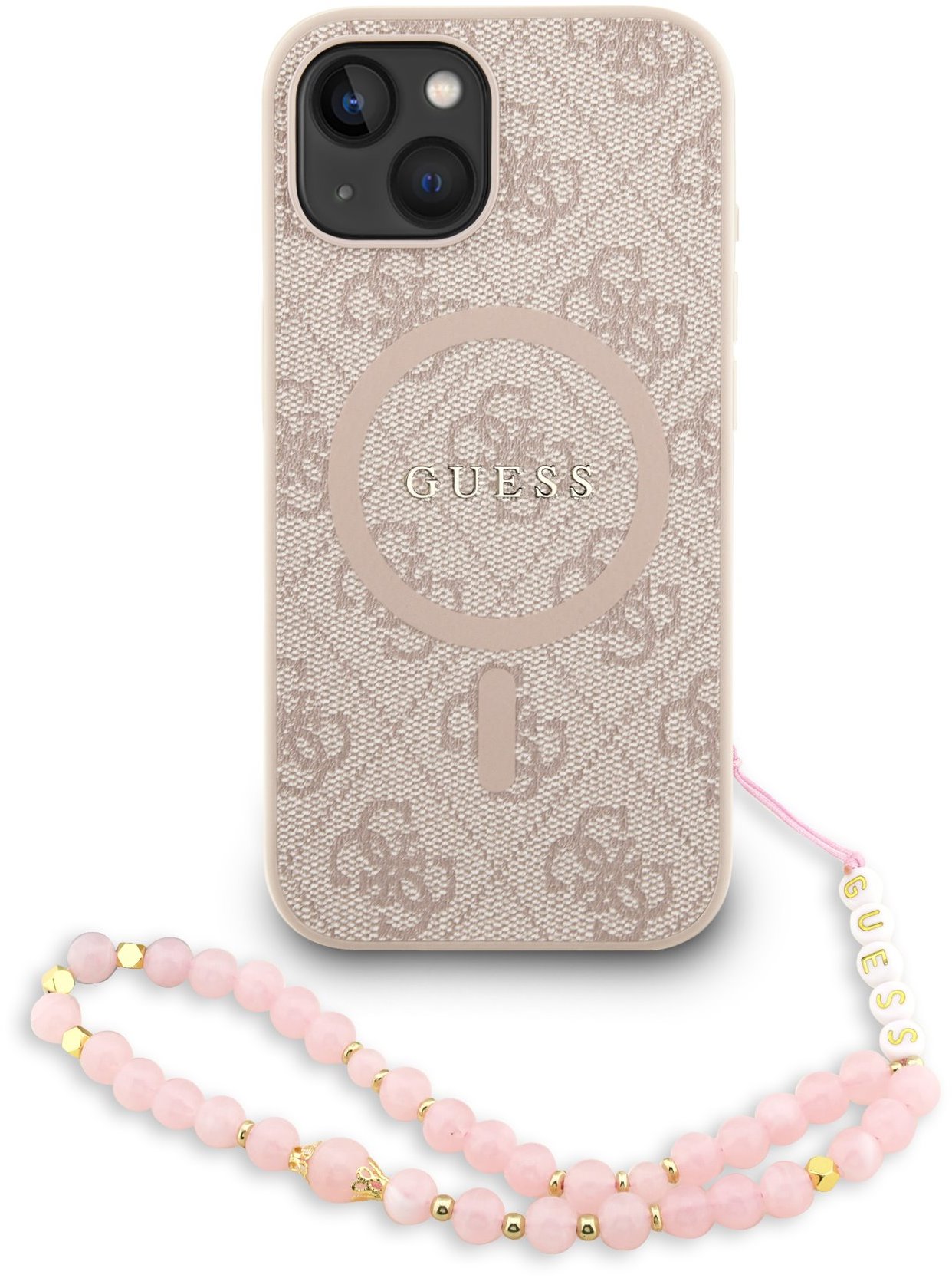 Guess PU Leather 4G Colored Ring Strap MagSafe Zadný Kryt pre iPhone 14 Pink