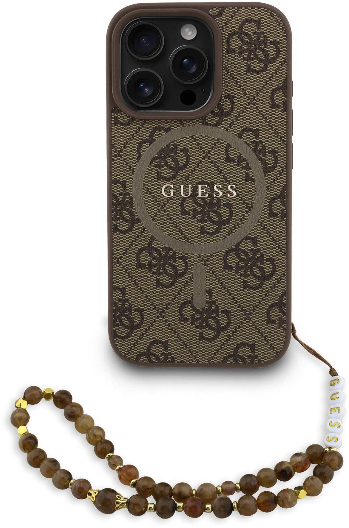 Guess PU Leather 4G Colored Ring Strap MagSafe Zadný Kryt pre iPhone 16 Pro Brown