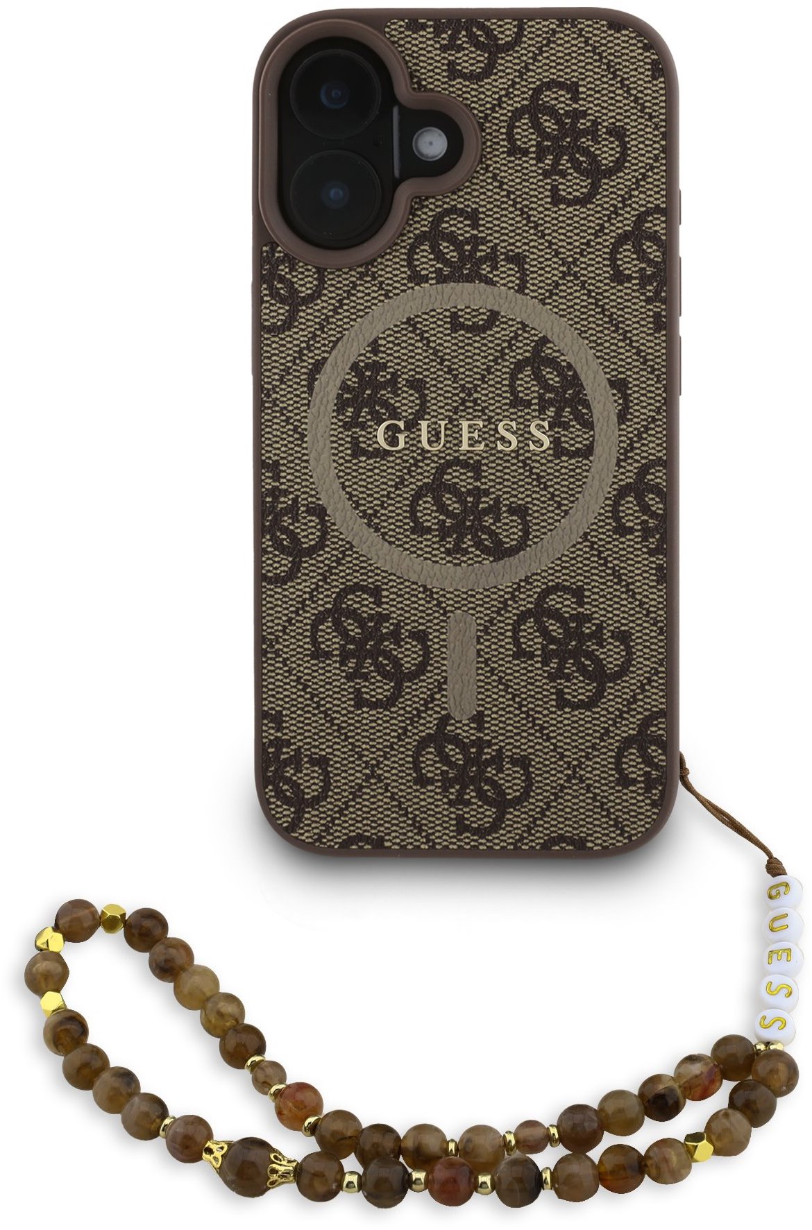 Guess PU Leather 4G Colored Ring Strap MagSafe Zadný Kryt pre iPhone 16 Brown