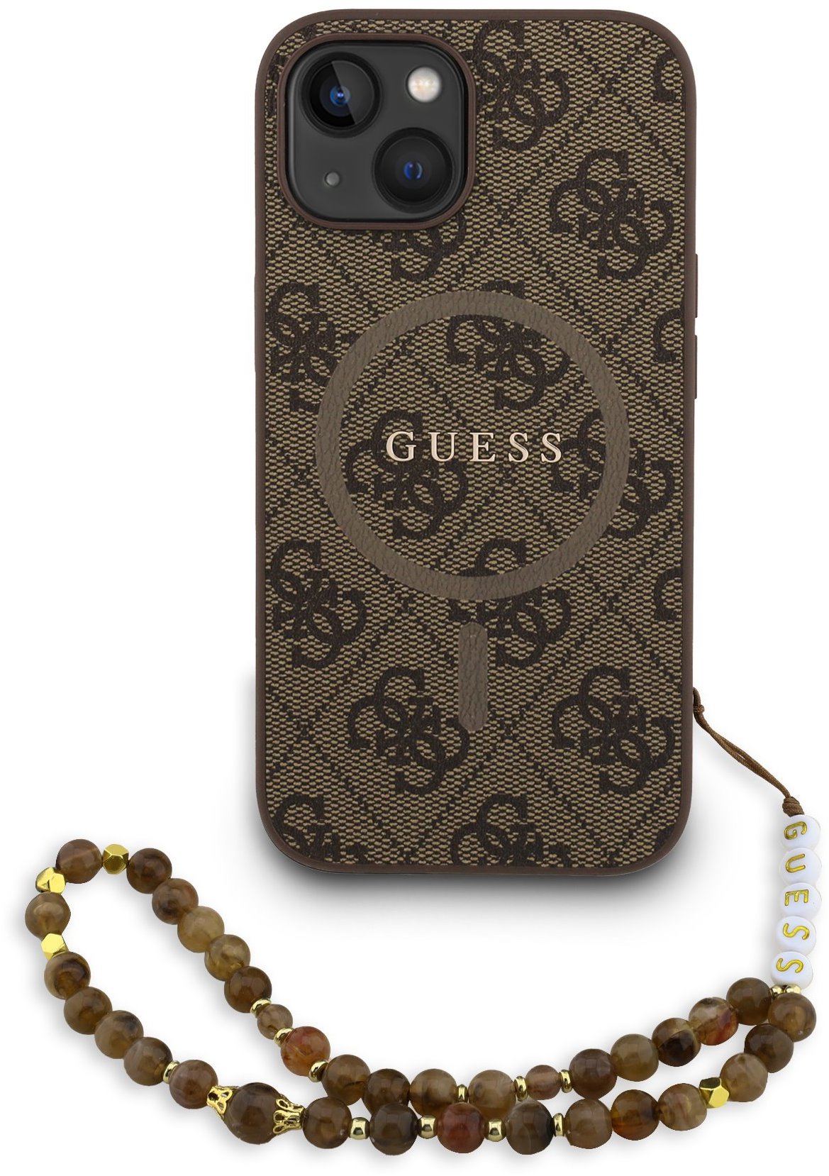 Guess PU Leather 4G Colored Ring Strap MagSafe Zadný Kryt pre iPhone 15 Brown