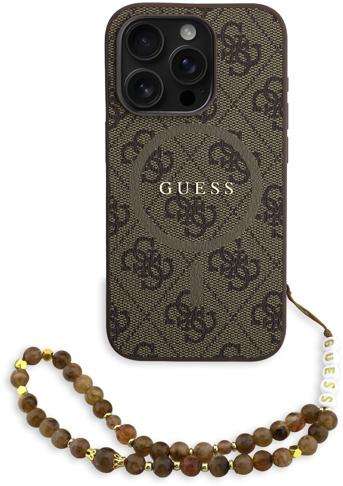 Guess PU Leather 4G Colored Ring Strap MagSafe Zadný Kryt pre iPhone 15 Pro Brown