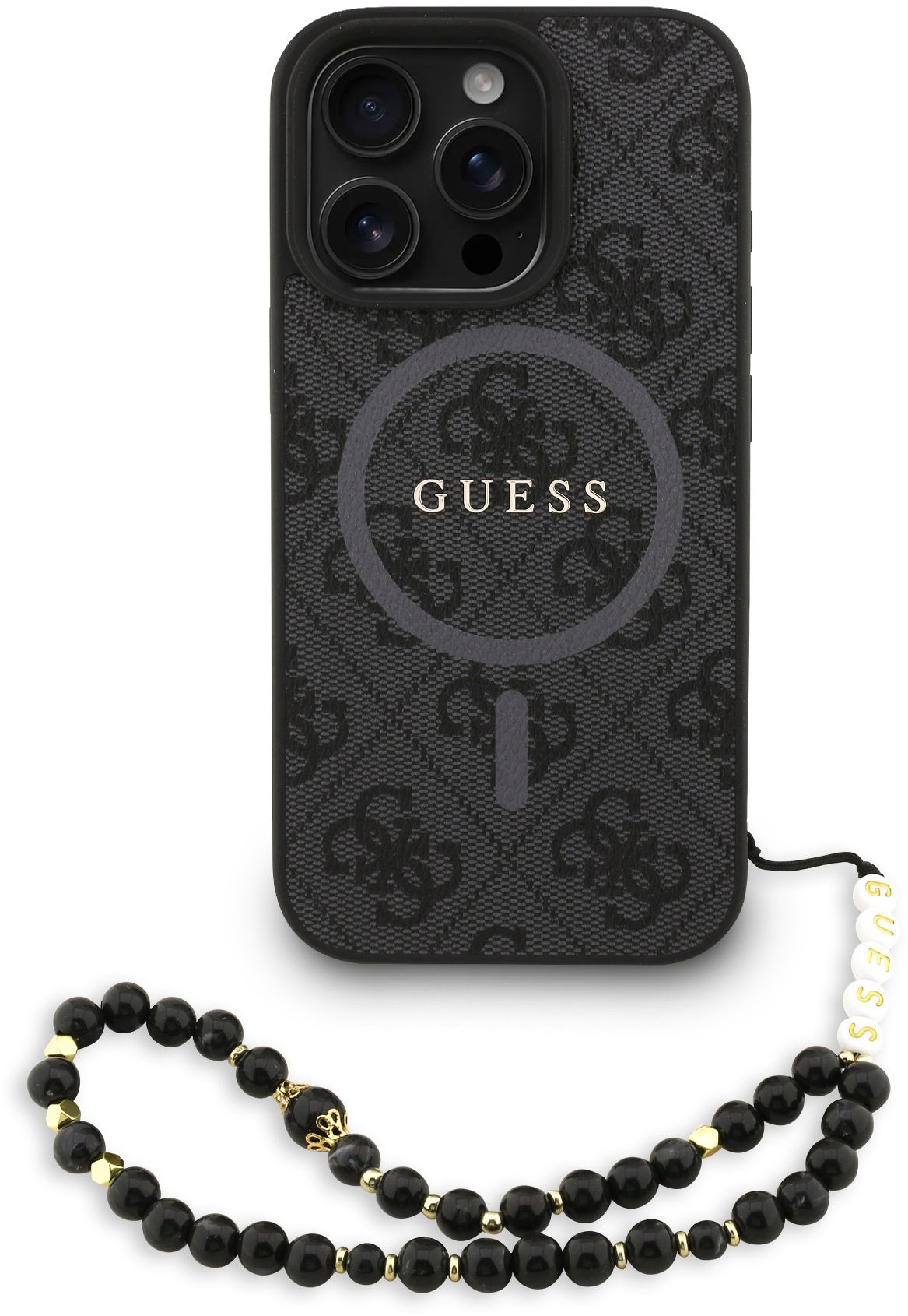 Guess PU Leather 4G Colored Ring Strap MagSafe Zadný Kryt pre iPhone 16 Pro Black