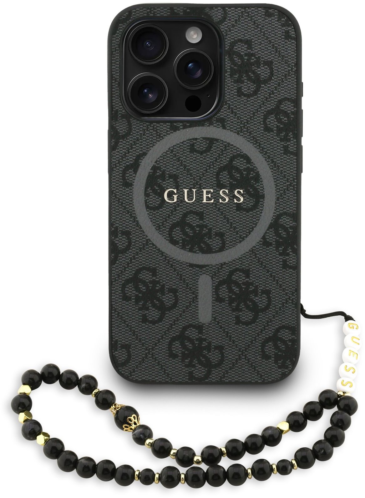 Guess PU Leather 4G Colored Ring Strap MagSafe Zadný Kryt pre iPhone 15 Pro Black