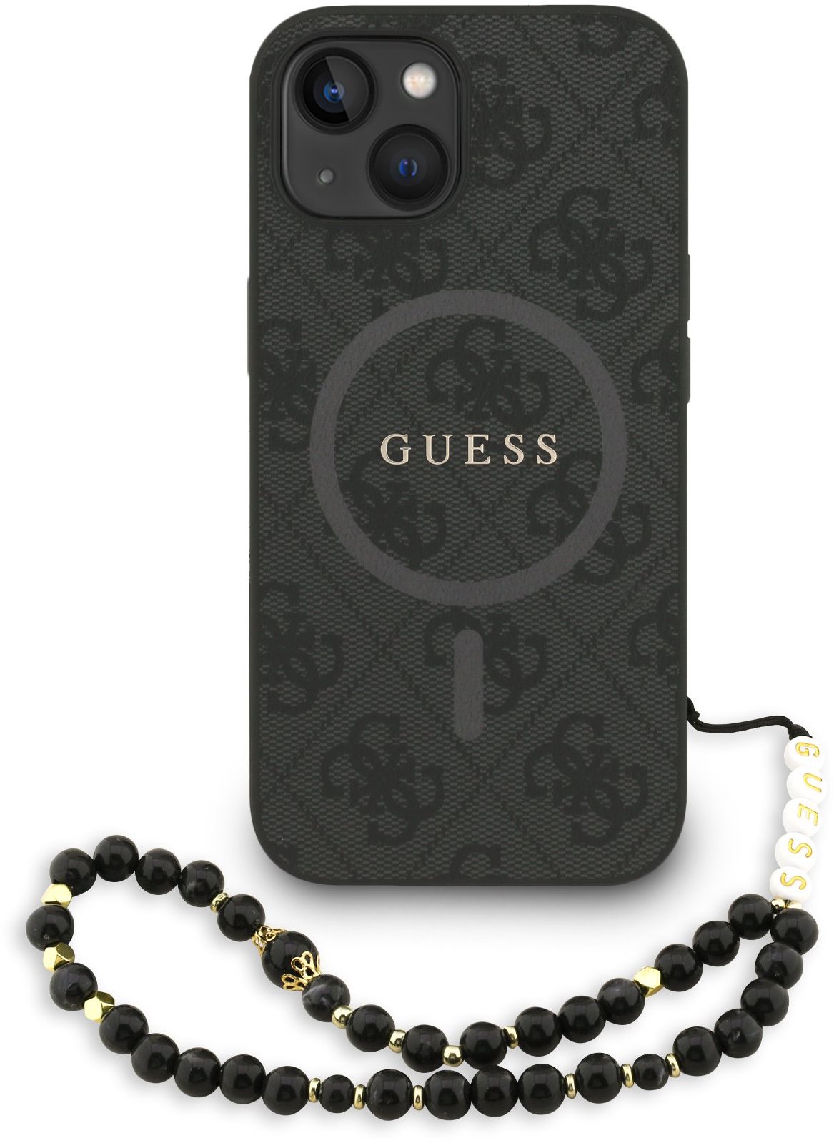 Guess PU Leather 4G Colored Ring Strap MagSafe Zadný Kryt pre iPhone 14 Black