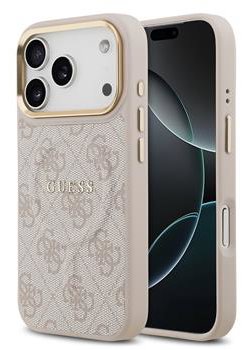 Guess PU Leather 4G Gold Frame MagSafe Zadný Kryt pre iPhone 17 Pro Pink
