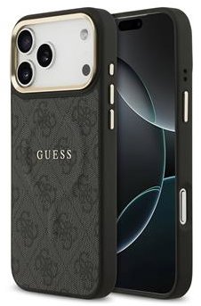 Guess PU Leather 4G Gold Frame MagSafe Zadný Kryt pre iPhone 17 Pro Max Black