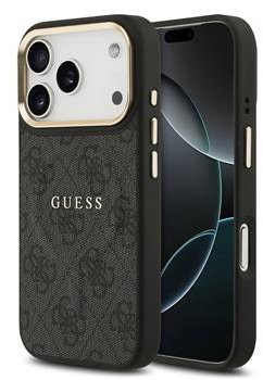 Guess PU Leather 4G Gold Frame MagSafe Zadný Kryt pre iPhone 17 Pro Black