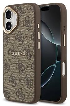 Guess PU Leather 4G Gold Frame MagSafe Zadný Kryt pre iPhone 17 Brown