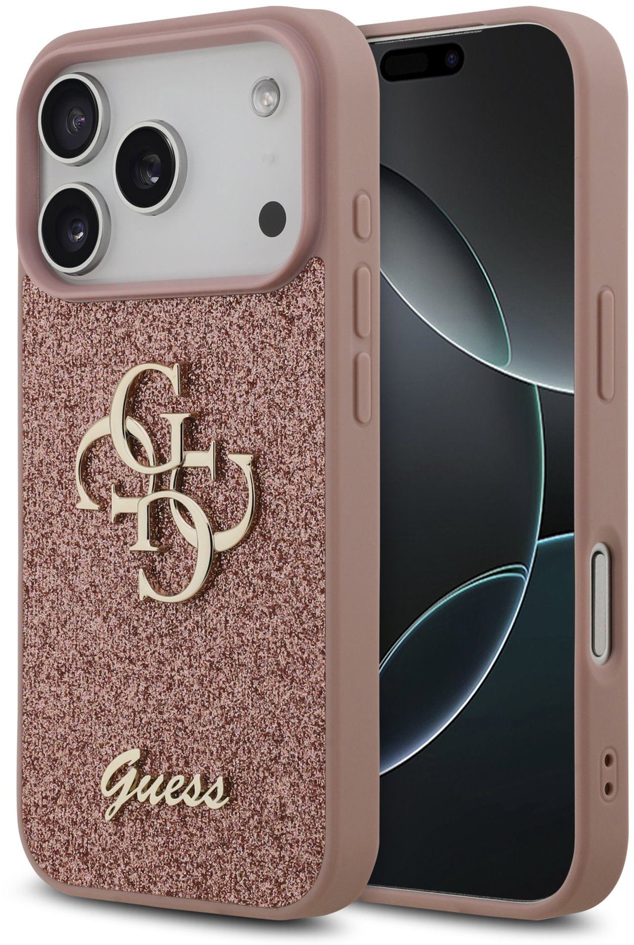 Guess PU Fixed Glitter 4G Metal Logo Zadný Kryt pre iPhone 17 Pro Pink