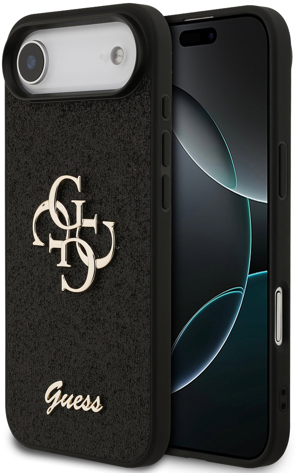 Guess PU Fixed Glitter 4G Metal Logo Zadný Kryt pre iPhone Air Black