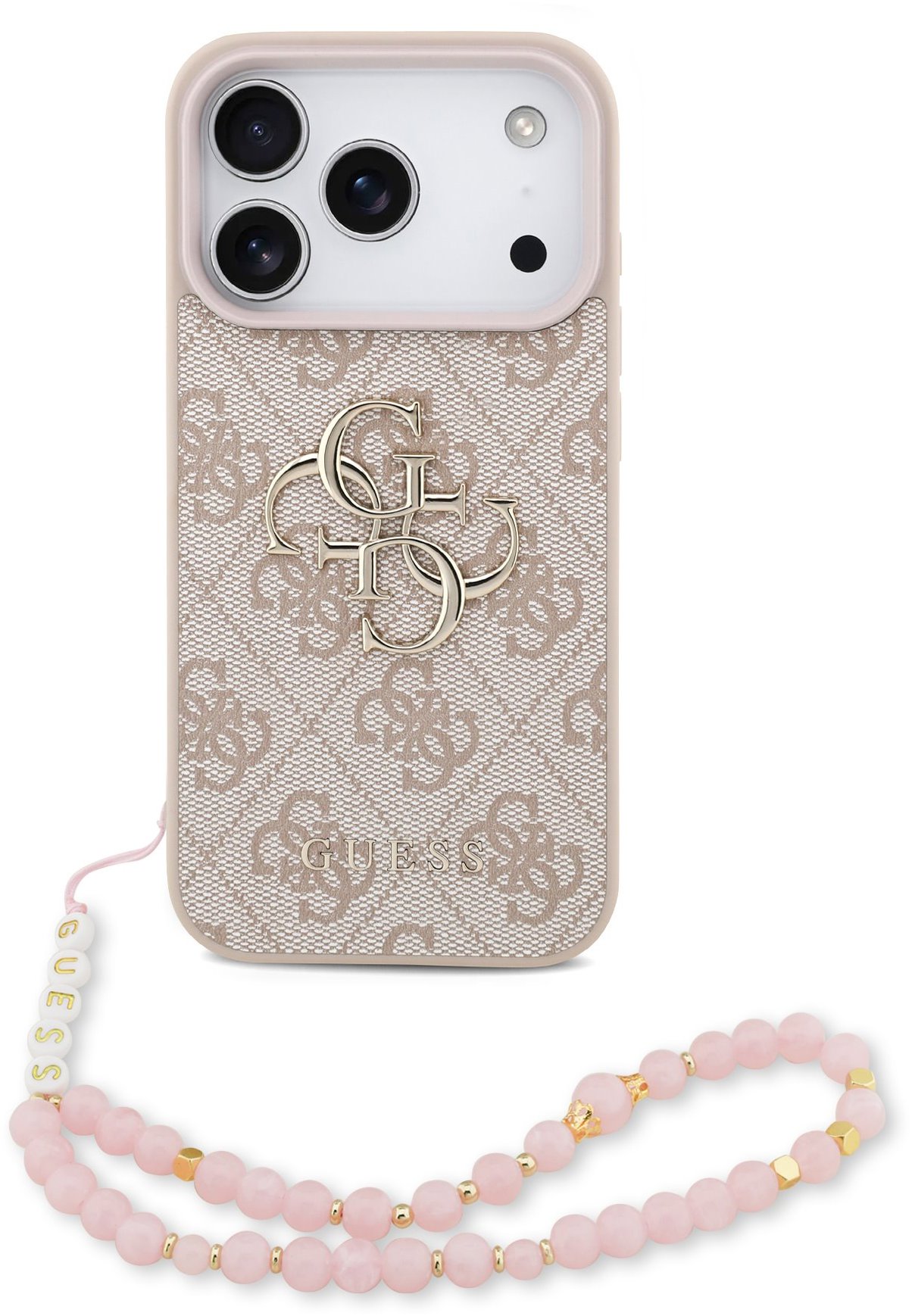 Guess PU 4G Metal Logo Strap Zadný Kryt pre iPhone 17 Pro Pink