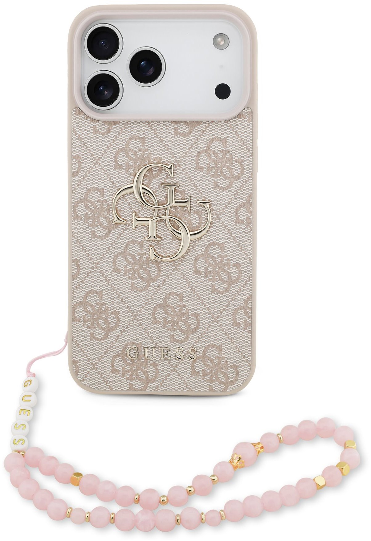 Guess PU 4G Metal Logo Strap Zadný Kryt pre iPhone 17 Pro Max Pink