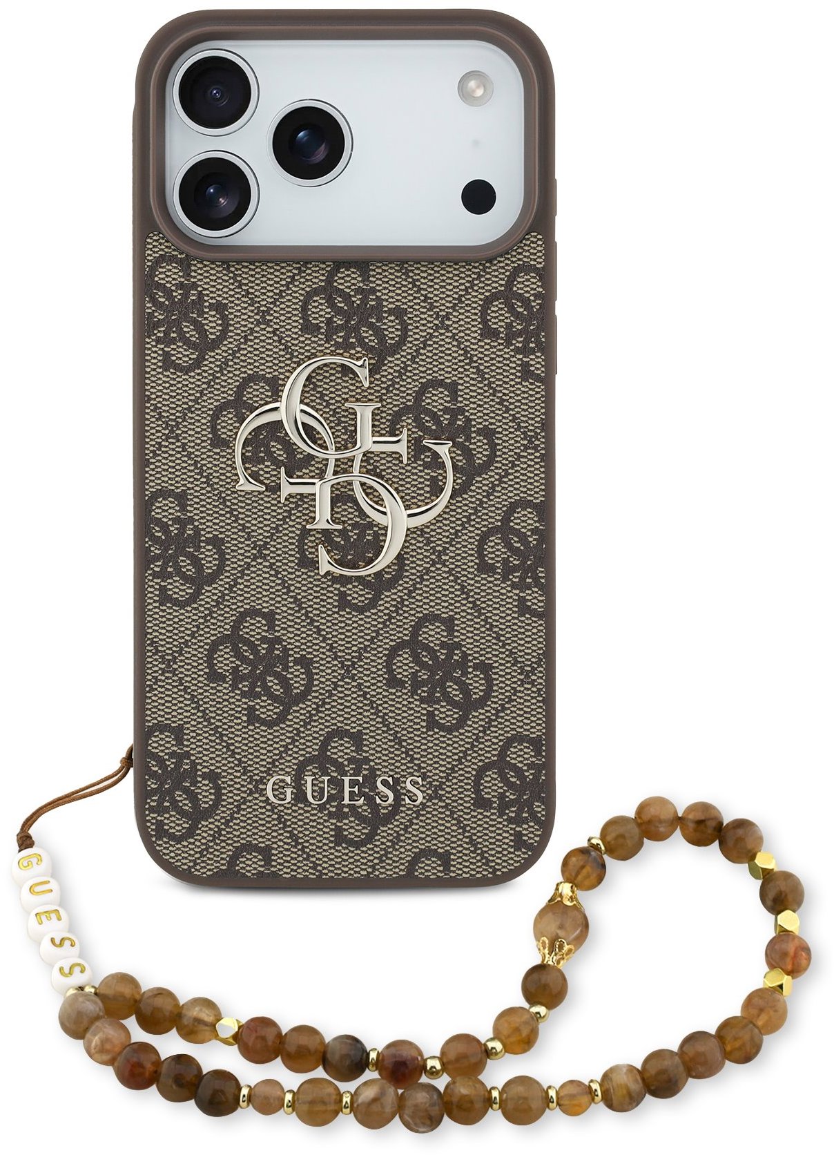 Guess PU 4G Metal Logo Strap Zadný Kryt pre iPhone 17 Pro Max Brown