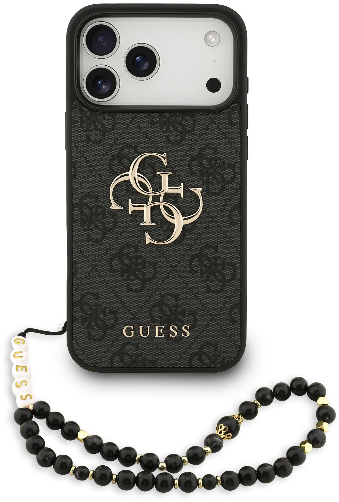 Guess PU 4G Metal Logo Strap Zadný Kryt pre iPhone 17 Pro Max Black