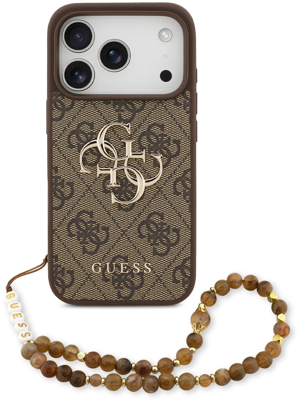 Guess PU 4G Metal Logo Strap Zadný Kryt pre iPhone 17 Pro Brown