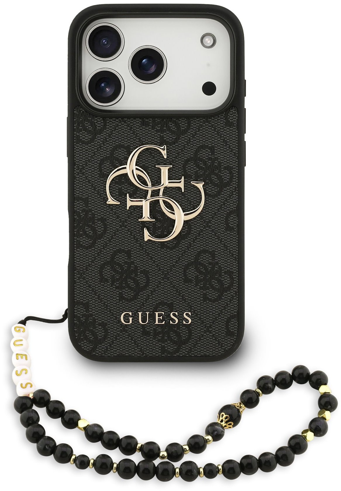 Guess PU 4G Metal Logo Strap Zadný Kryt pre iPhone 17 Pro Black