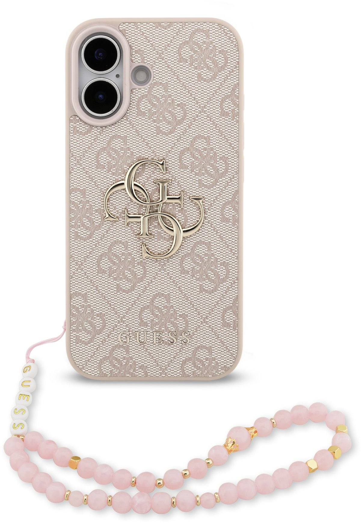 Guess PU 4G Metal Logo Strap Zadný Kryt pre iPhone 17 Pink