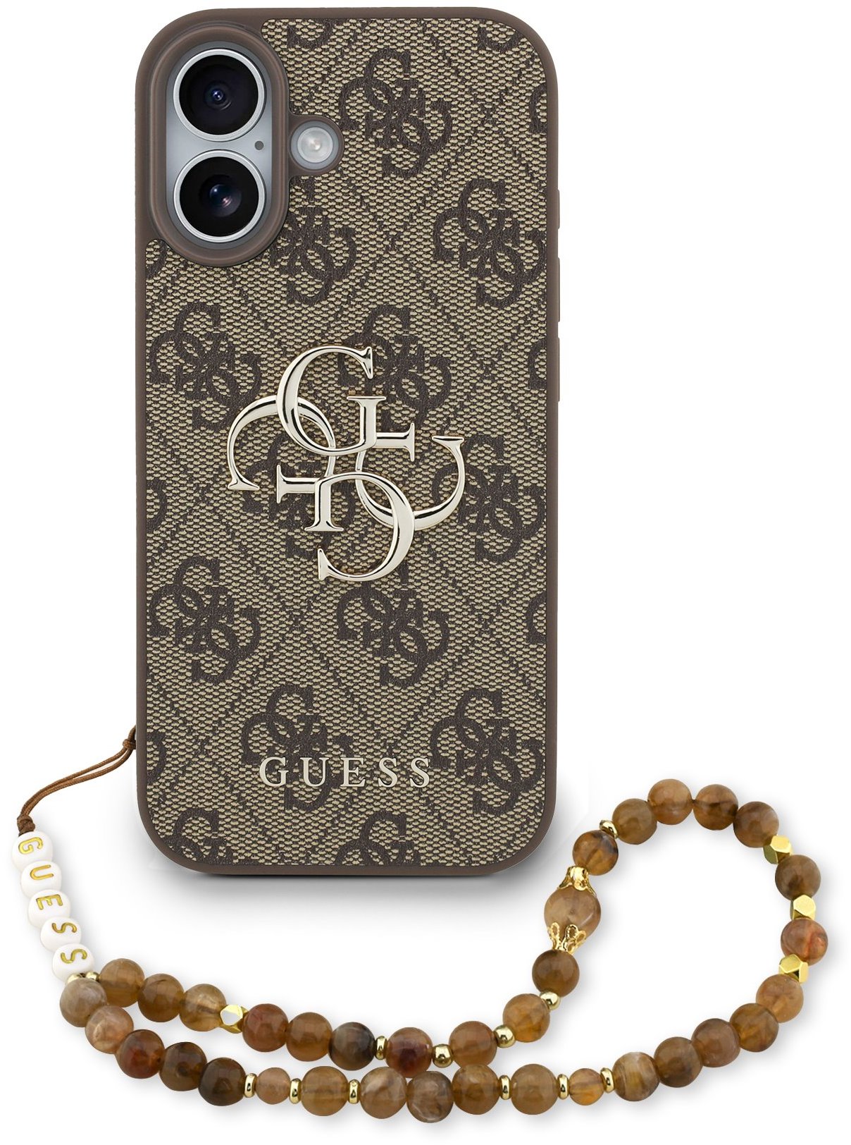 Guess PU 4G Metal Logo Strap Zadný Kryt pre iPhone 17 Brown
