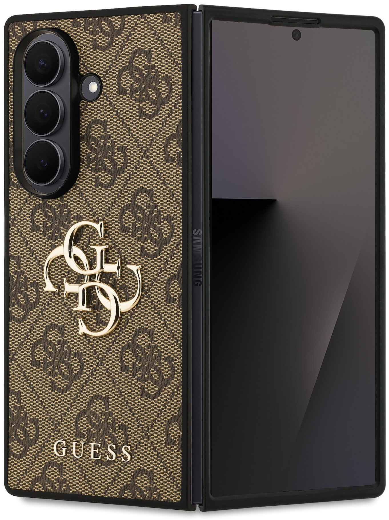 Guess PU 4G Metal Logo Zadný Kryt pre Samsung Galaxy Z Fold 7 Brown