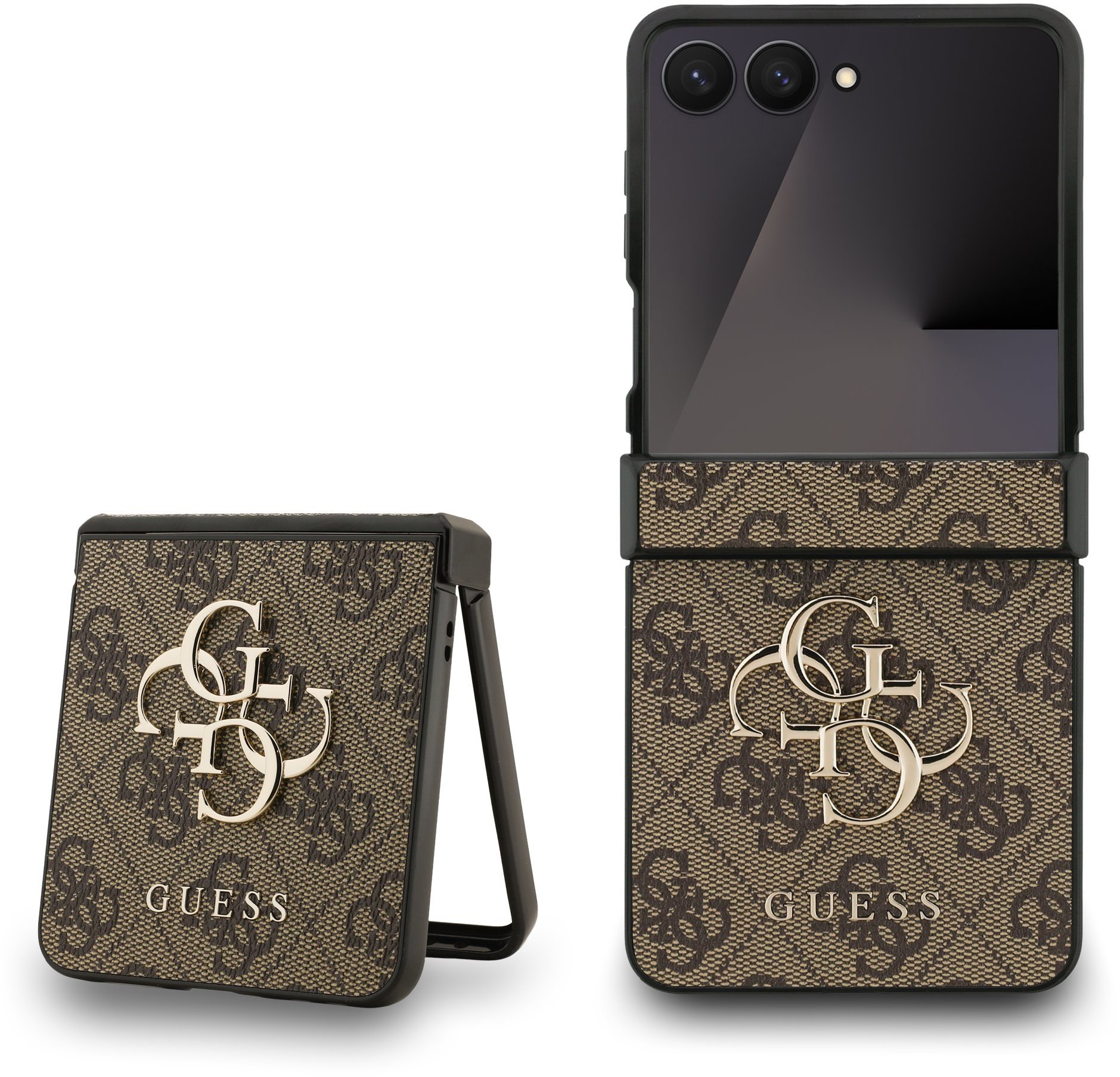 Guess PU 4G Metal Logo Zadný Kryt pre Samsung Galaxy Z Flip 7 Brown