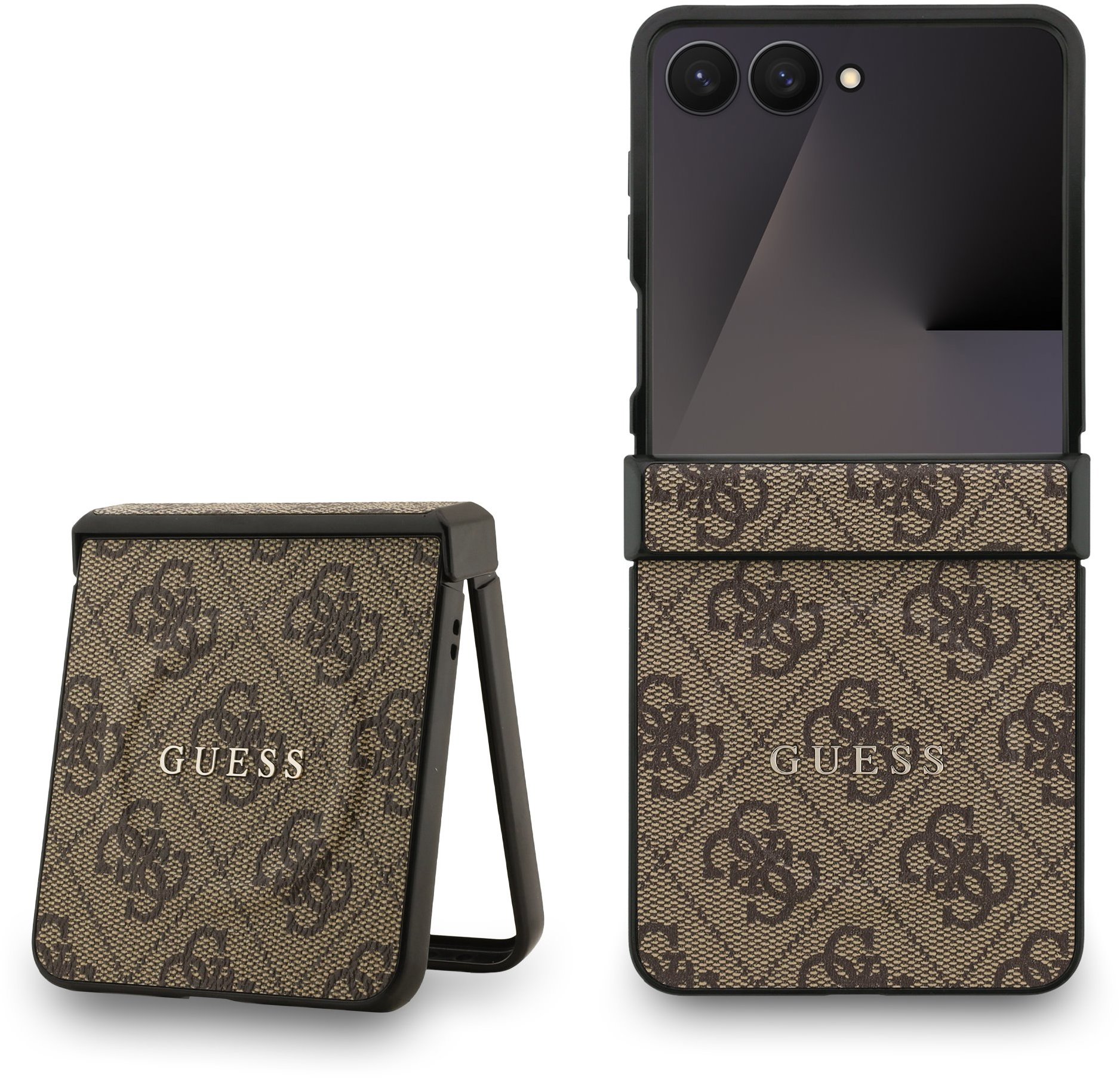 Guess PU Leather 4G Colored Ring Magnetic Zadný Kryt pre Samsung Galaxy Z Flip 7 Brown