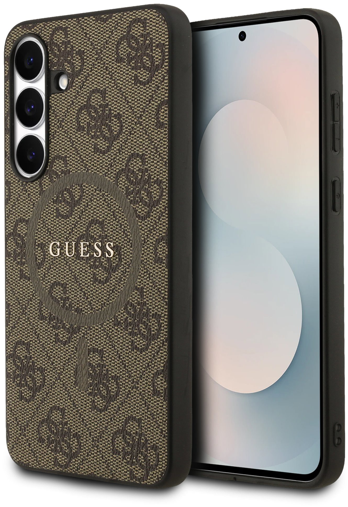 Guess PU Leather 4G Colored Ring MagSafe Zadný Kryt na Samsung Galaxy S25 FE Brown