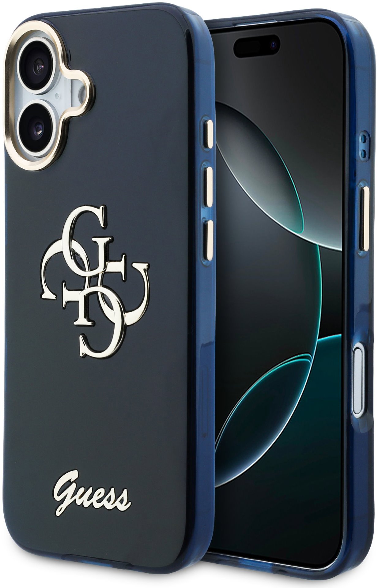 Guess IML 4G Script Metal Logo Zadný Kryt pre iPhone 17 Blue