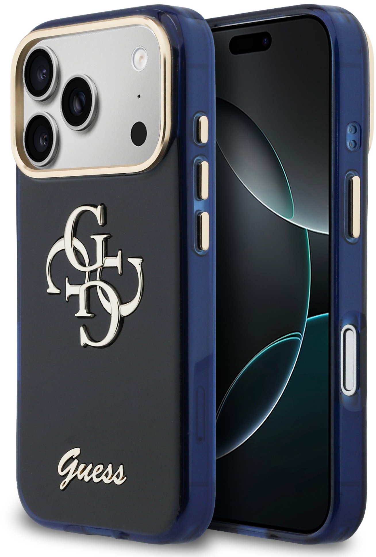 Guess IML 4G Script Metal Logo Zadný Kryt pre iPhone 17 Pro Max Blue
