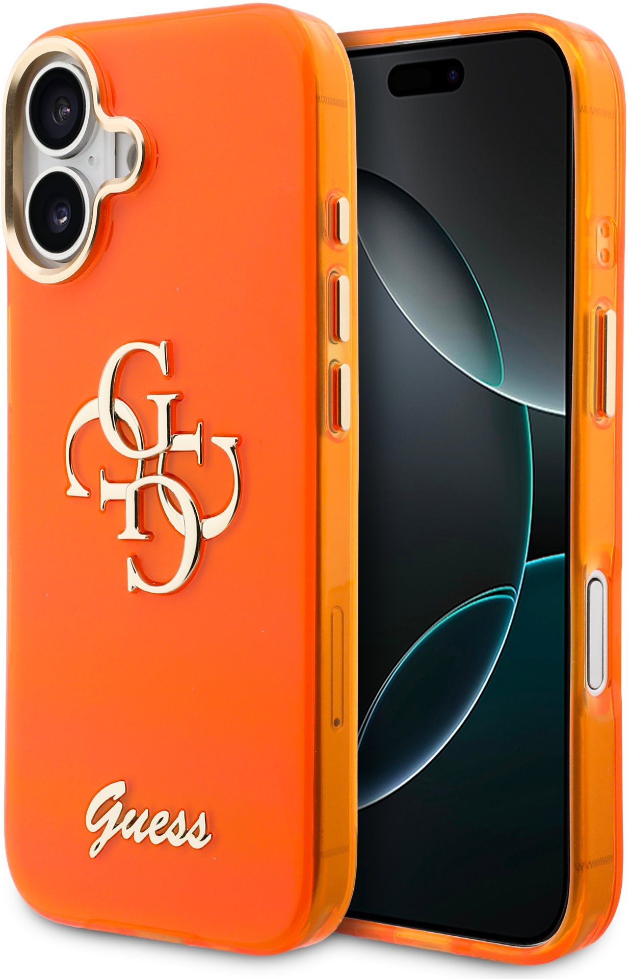 Guess IML 4G Script Metal Logo Zadný Kryt pre iPhone 17 Orange