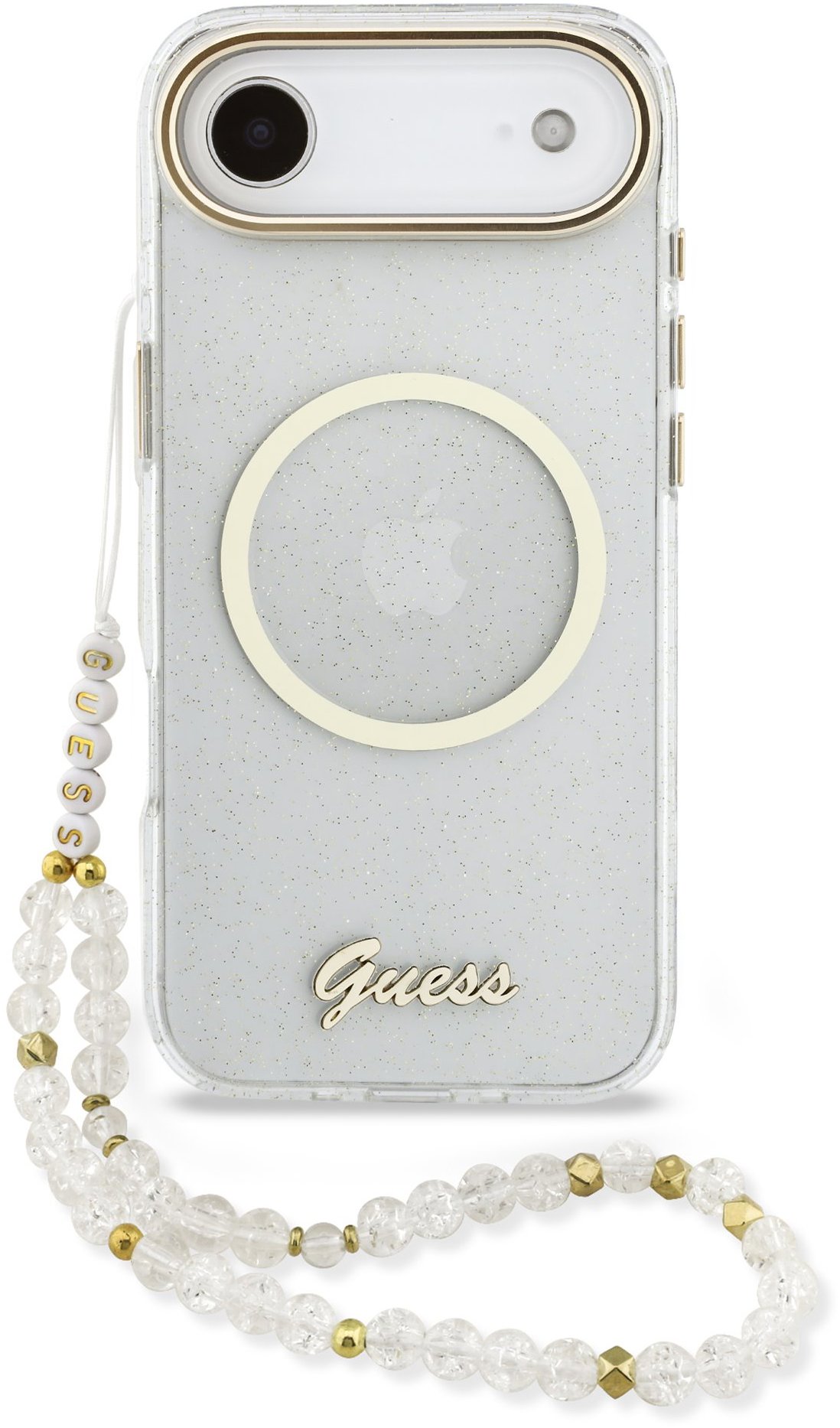 Guess IML Glitter Script Strap MagSafe Zadný Kryt pre iPhone Air Transparent