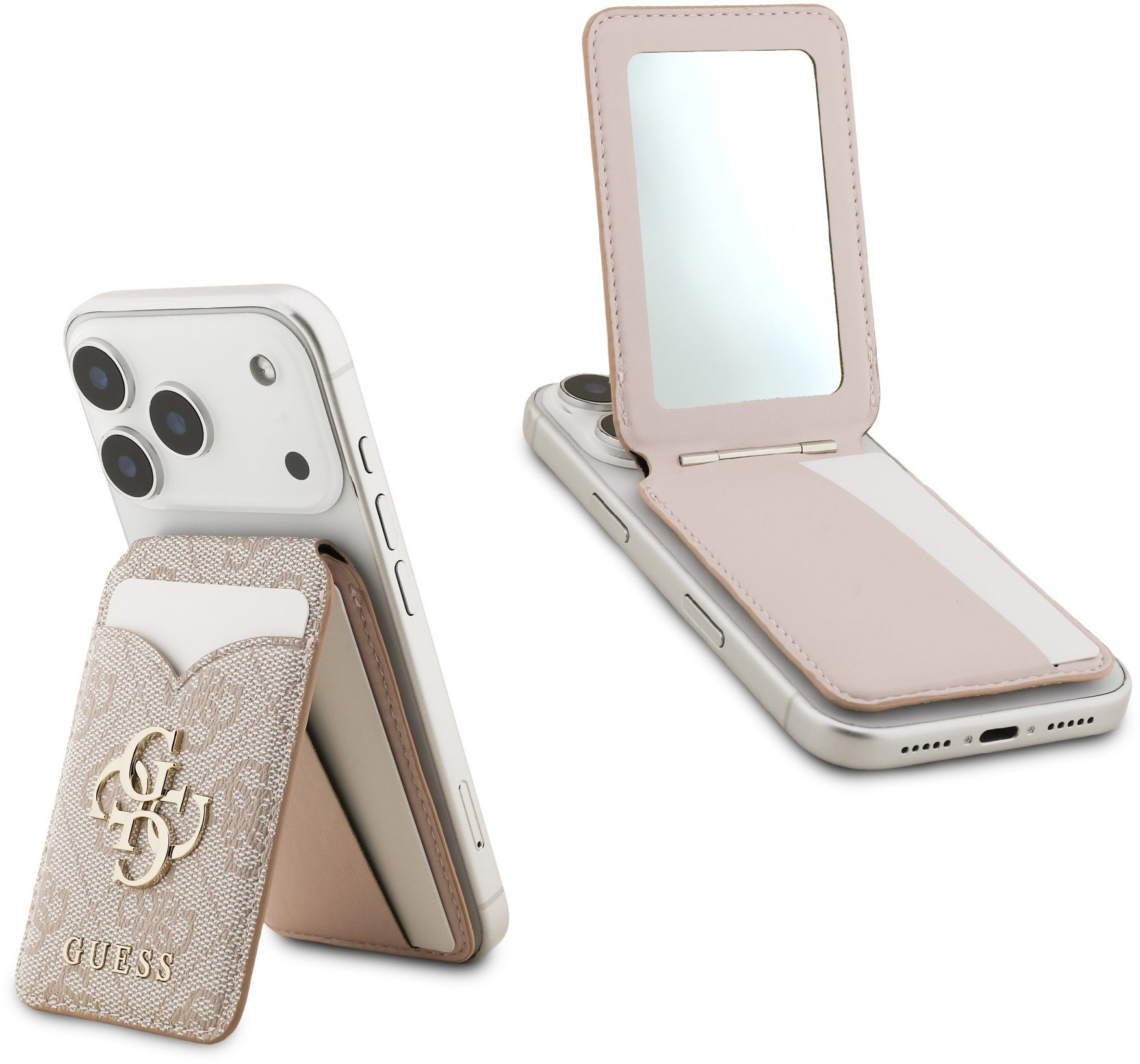 Guess PU 4G Mirror MagSafe Cardslot Peňaženka so Stojanom Pink