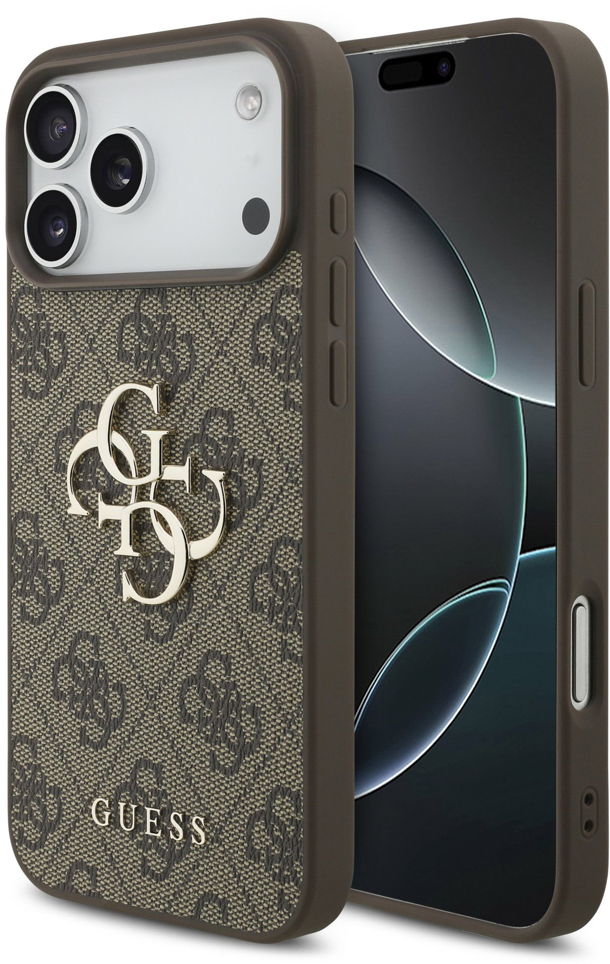 Guess PU 4G Metal Logo Zadný Kryt pre iPhone 17 Pro Max Brown