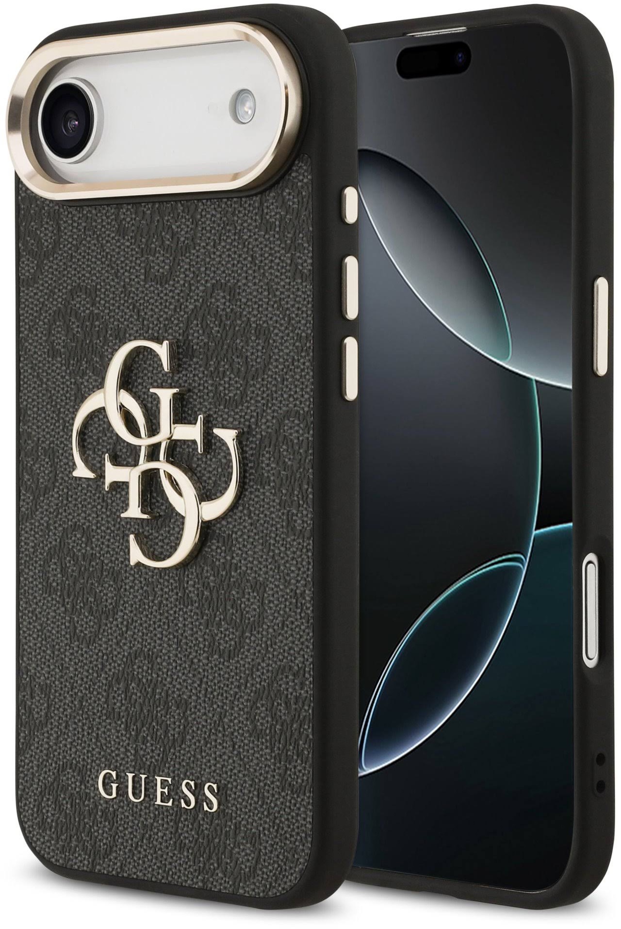 Guess PU Leather 4G Metal Logo Gold Frame Zadný Kryt pre iPhone Air Black