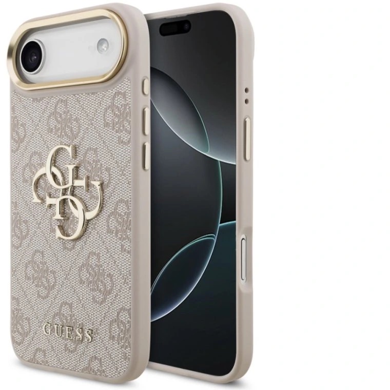 Guess PU Leather 4G Metal Logo Gold Frame Zadný Kryt pre iPhone Air Pink