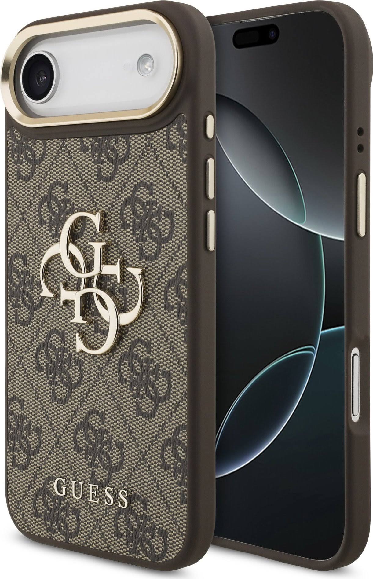 Guess PU Leather 4G Metal Logo Gold Frame Zadný Kryt pre iPhone Air Brown